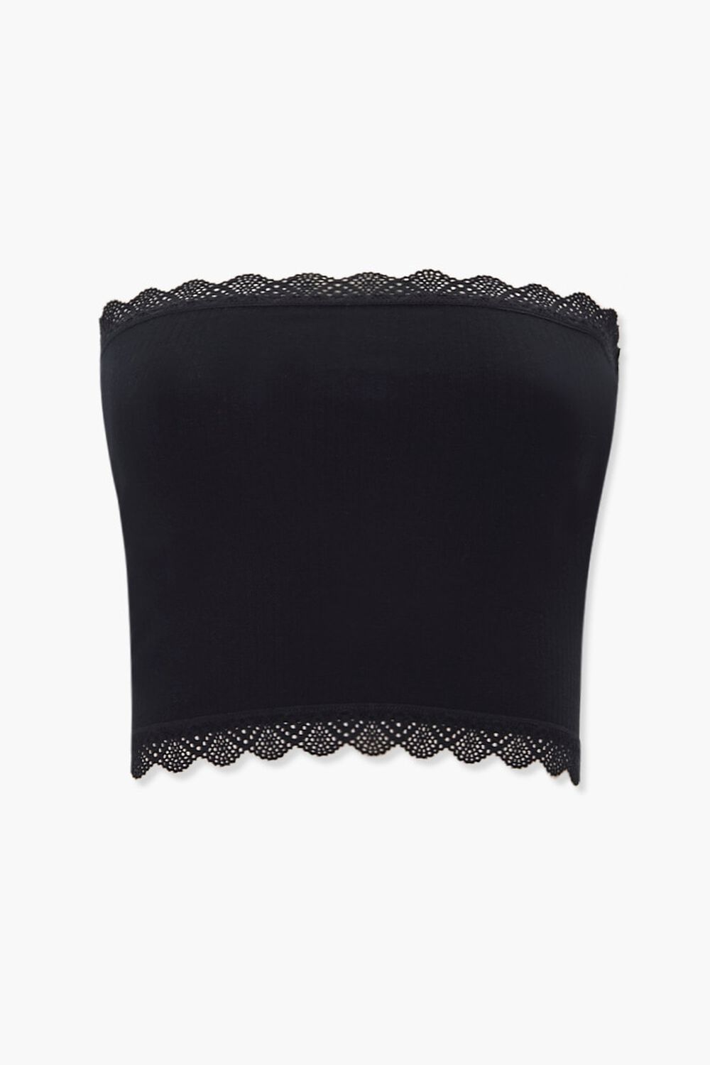 BLACK Ribbed Crochet-Trim Tube Top, image 1