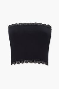 BLACK Ribbed Crochet-Trim Tube Top, image 1