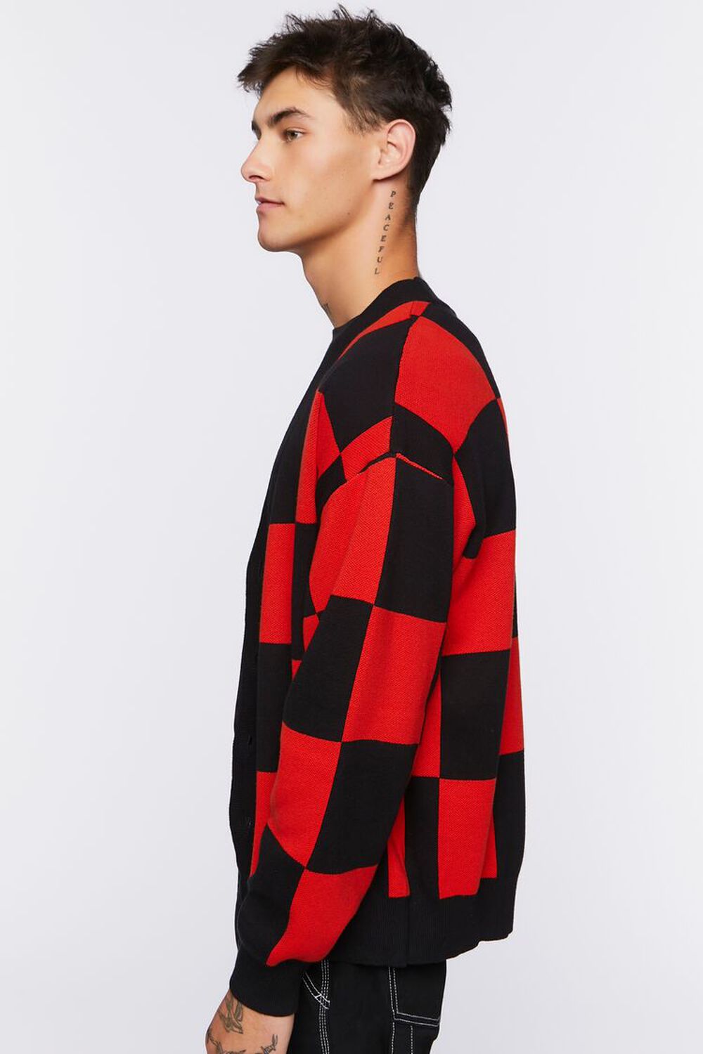 BLACK/RED Checkered Cardigan Sweater, image 2
