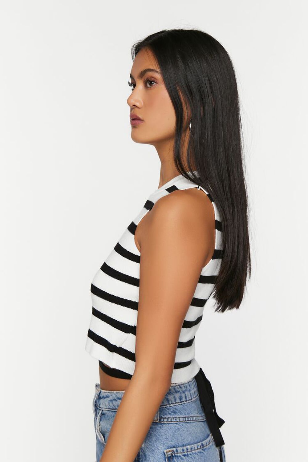 BLACK/WHITE Striped Strappy Sleeveless Crop Top, image 2