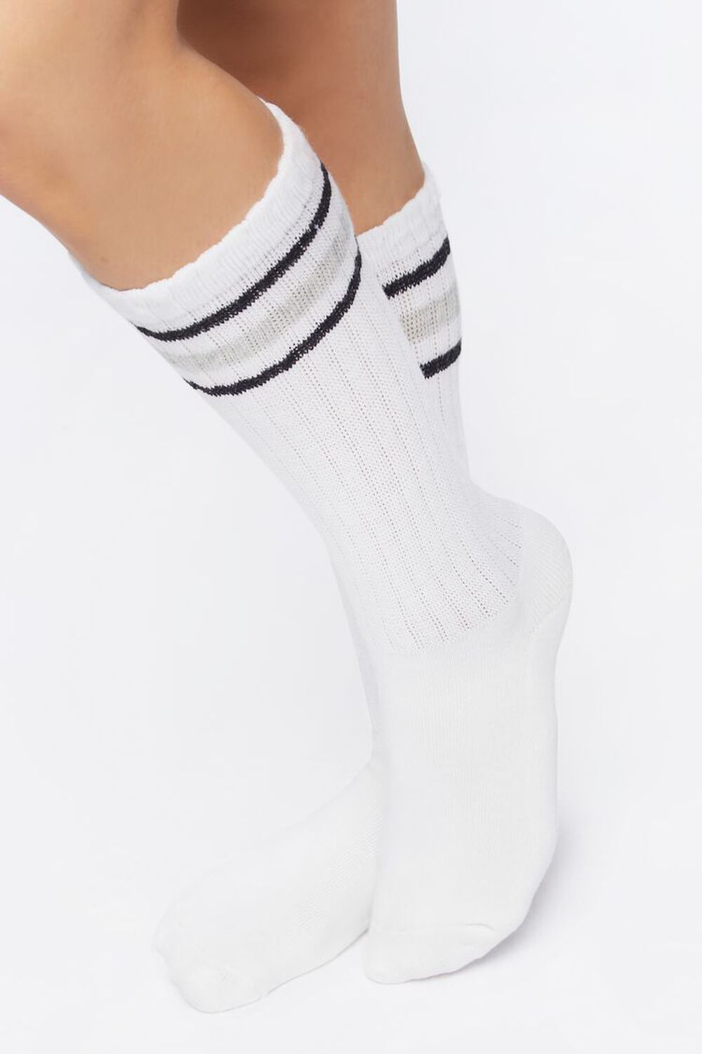 WHITE/GREY Varsity-Striped Crew Socks, image 1