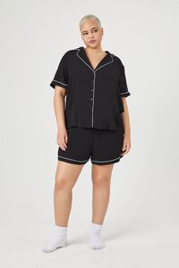 BLACK/MULTI Plus Size Piped-Trim Shirt & Shorts Pajama Set, image 4