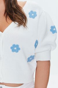 WHITE/BLUE Plus Size Floral Cardigan Sweater, image 5