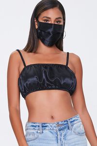 BLACK Cropped Cami & Face Mask Set, image 1