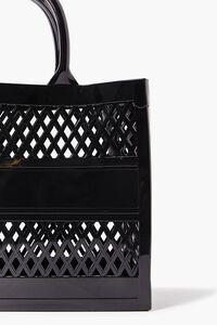 BLACK Cutout Basketwoven Tote Bag, image 3