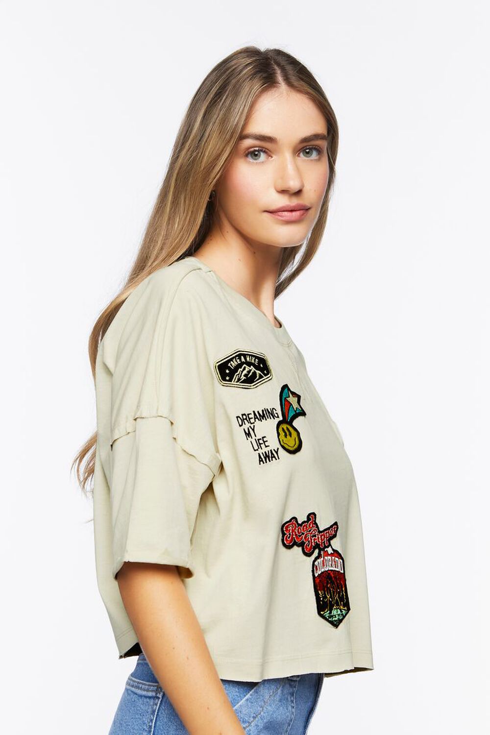 CREAM/MULTI Patch Graphic Cropped Tee, image 2