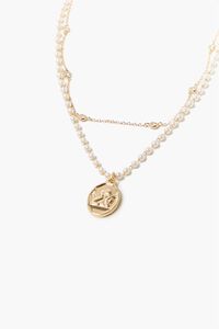 GOLD Oval Pendant Faux Pearl Necklace, image 1