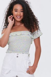 LIGHT YELLOW/MULTI Floral Print Off-the-Shoulder Top, image 1