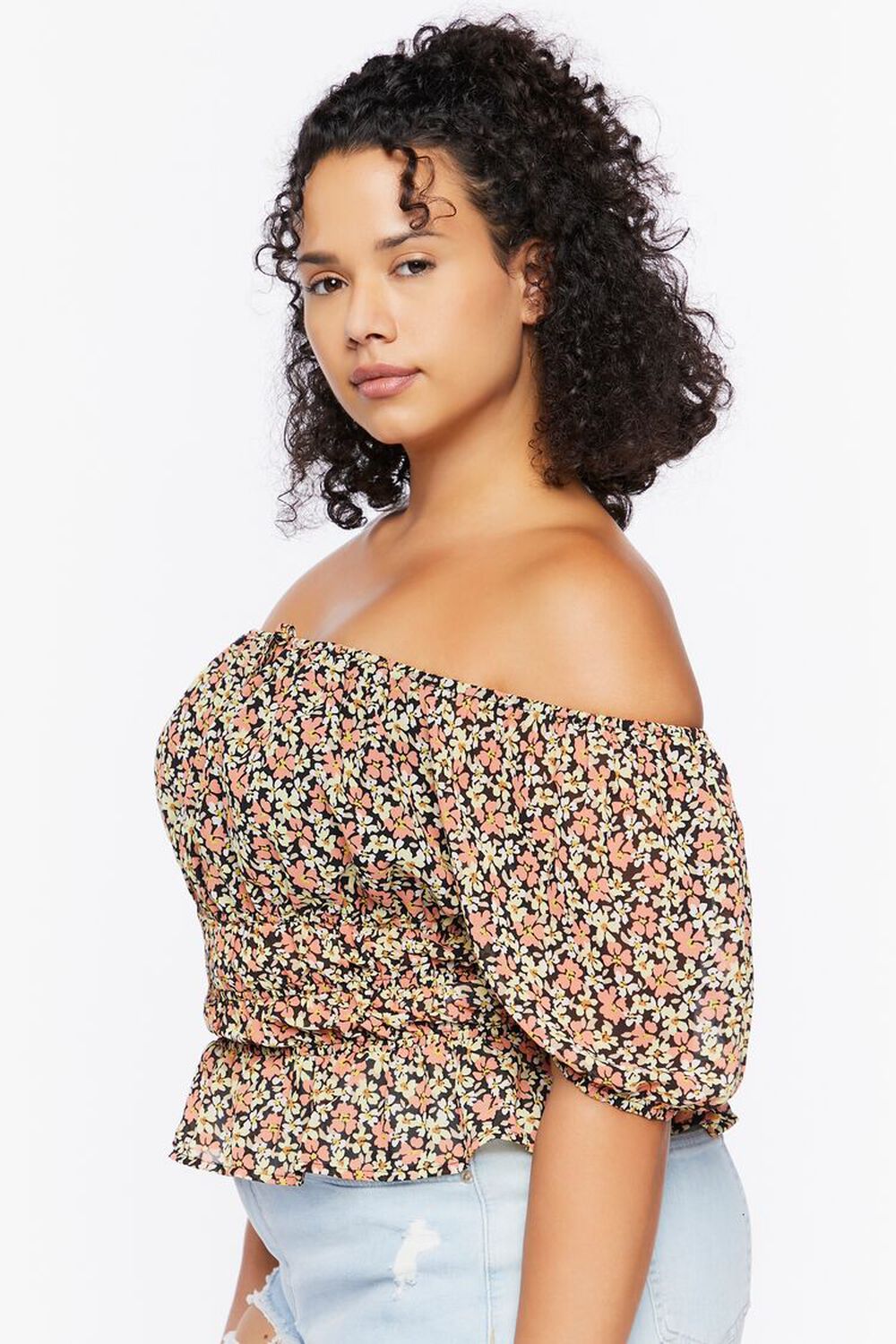 Plus Size Floral Puff-Sleeve Top, image 2