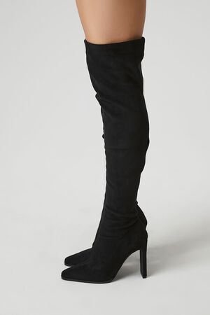 Black Plus Size Red Bottom Faux Suede Womens Thigh High Boots Platform  Chunky Thick Heels Sexy Fashion Over the Knee Boots