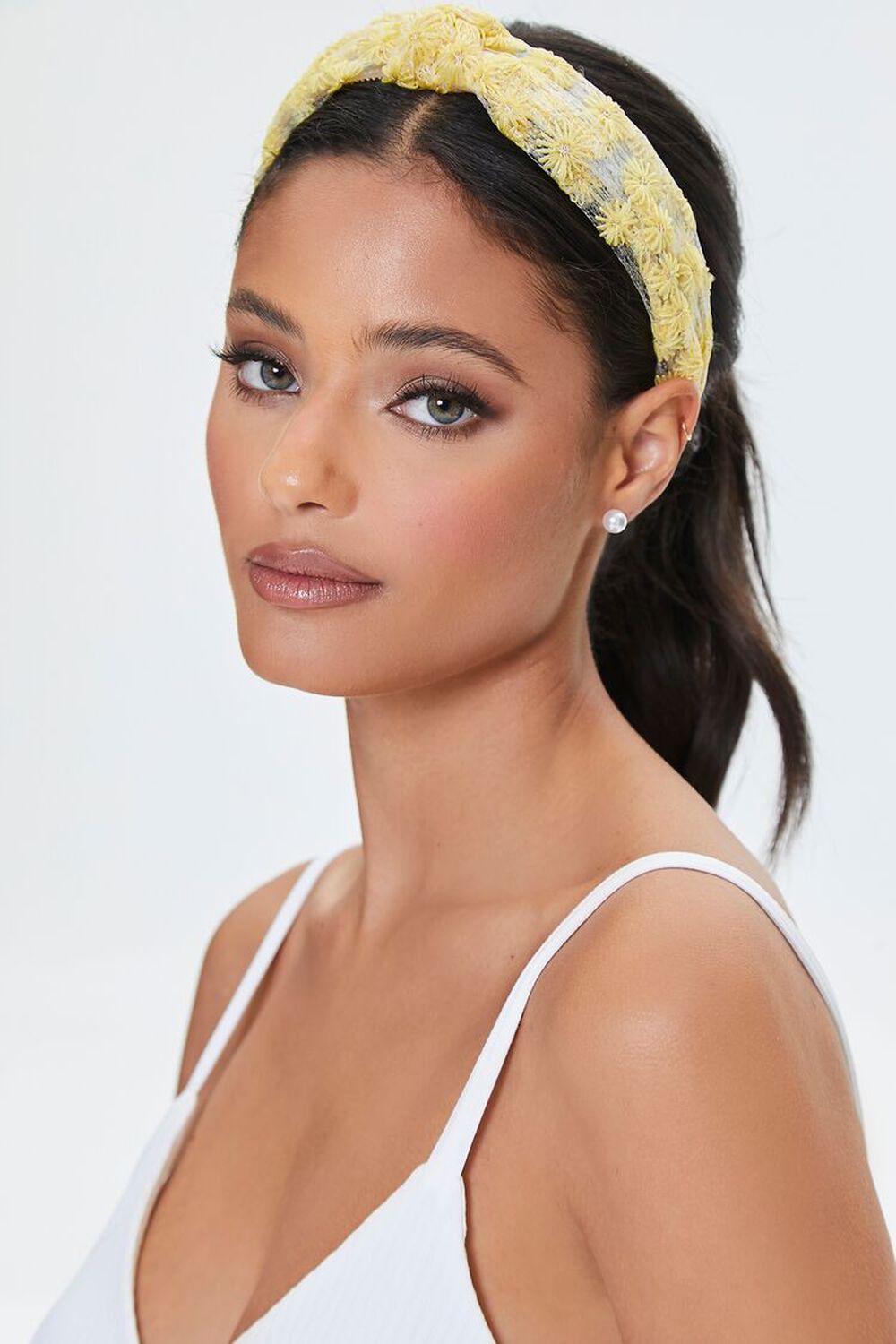Embroidered Floral Mesh Headband, image 3