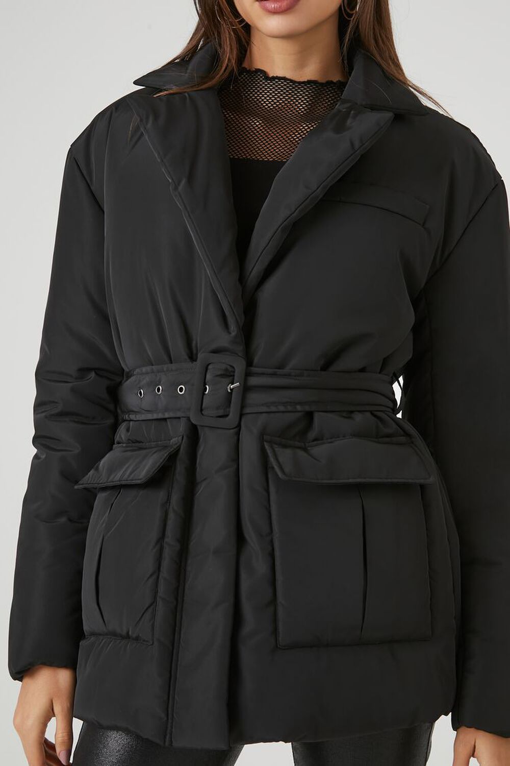Forever 21 Women's Belted Longline Puffer Bubble Coat Jacket in Black Medium | F21