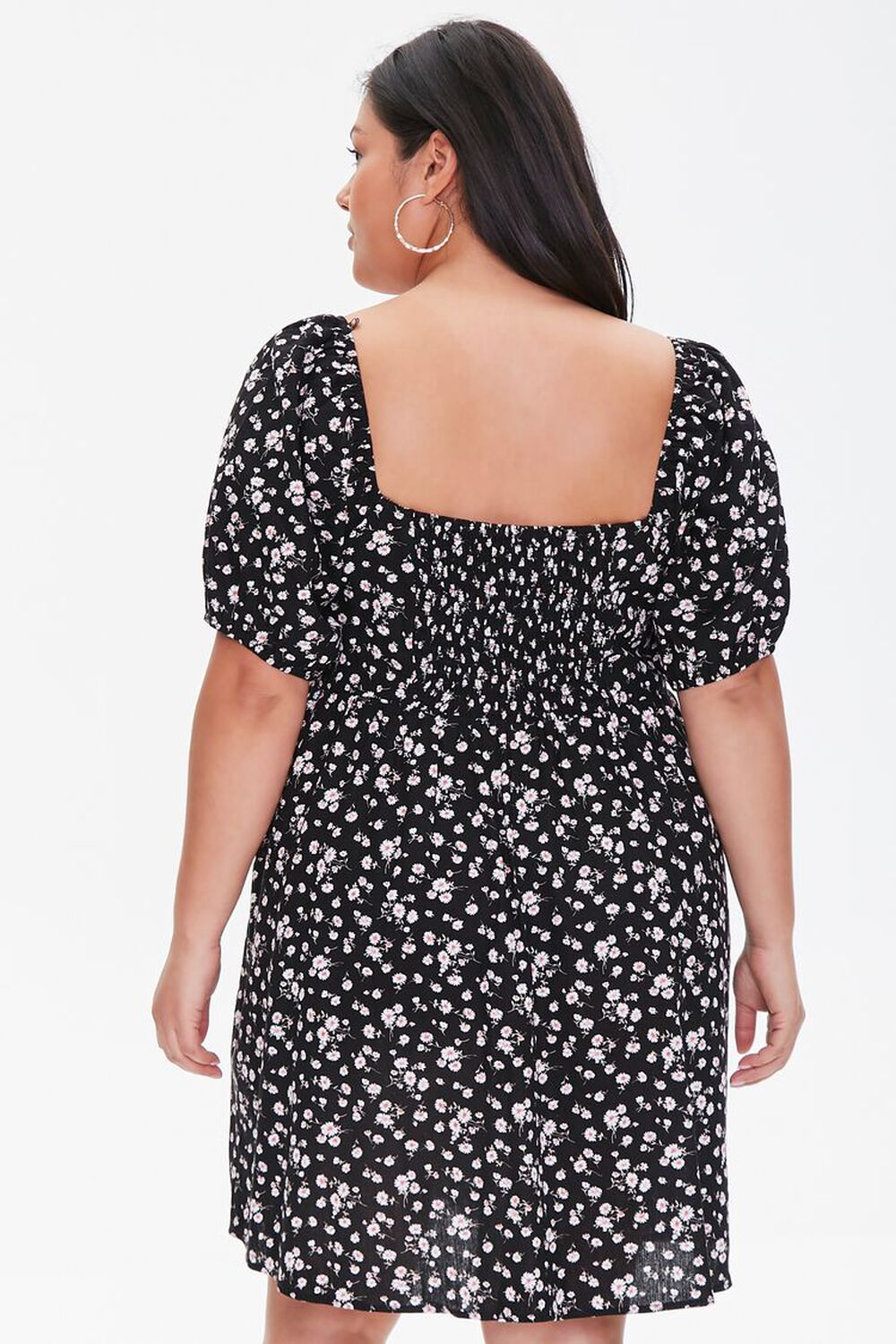BLACK/CORAL Plus Size Floral Puff-Sleeve Dress, image 3
