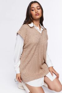 TAN/WHITE Sweater Vest & Shirt Combo Dress, image 5