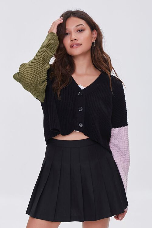 BLACK/MULTI Colorblock Cardigan Sweater, image 1