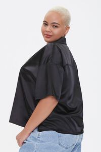 BLACK Plus Size Cropped Satin Shirt, image 2