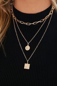 GOLD Layered Coin & Square Pendant Necklace, image 1