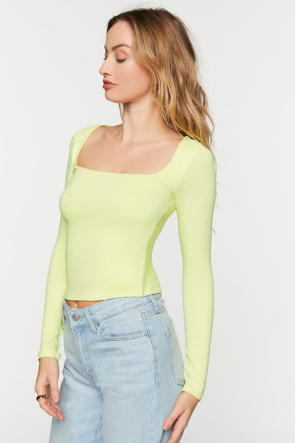 BUTTERFLY GREEN Long-Sleeve Square-Neck Top, image 2
