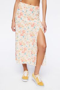CREAM/MULTI Floral Print Midi Skirt, image 2