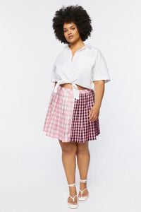 PINK/MULTI Plus Size Reworked Plaid Mini Skirt, image 5