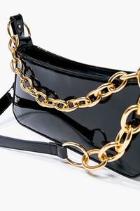 BLACK Faux Leather Chain Shoulder Bag, image 4