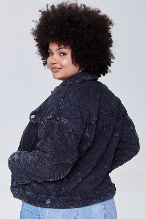 WASHED BLACK Plus Size Quilted Mineral Wash Jacket, image 3