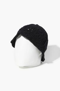 BLACK Crochet Scalloped-Trim Bucket Hat, image 2