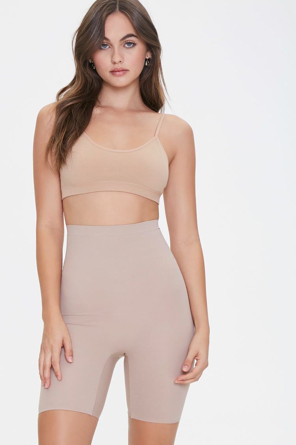 TAUPE Seamless High-Rise Shorts, image 1