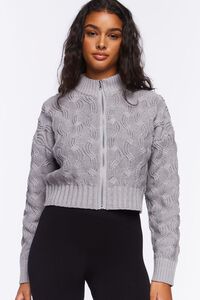 HEATHER GREY Cable Knit Zip-Up Sweater, image 1