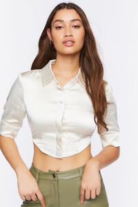 VANILLA Satin Half-Sleeve Cropped Shirt, image 1