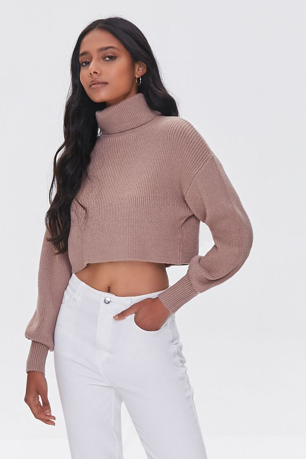 TAUPE Turtleneck Cropped Sweater, image 1