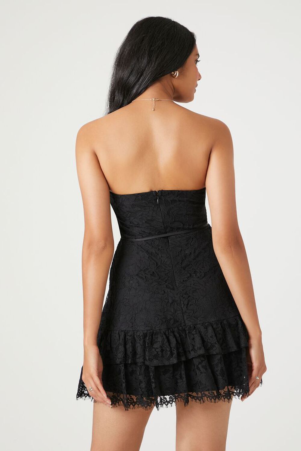 BLACK Lace Sweetheart Ruffle-Trim Dress, image 3