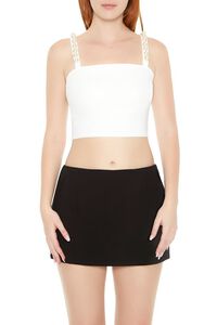 WHITE/WHITE Faux Pearl Crop Top, image 1