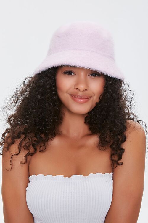 PINK Fuzzy Knit Bucket Hat, image 1