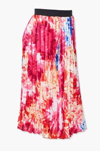 CORAL/MULTI Plus Size Tie-Dye Pleated Skirt, image 2