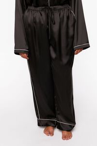 BLACK/WHITE Plus Size Satin Piped-Trim Pajama Pants, image 2