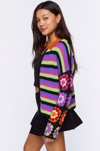 BLACK/MULTI Crochet-Sleeve Striped Zip-Up Sweater, image 2