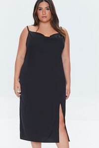 BLACK Plus Size Satin Cowl Slip Dress, image 4