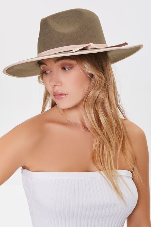 OLIVE/CREAM Bow-Trim Panama Hat, image 2