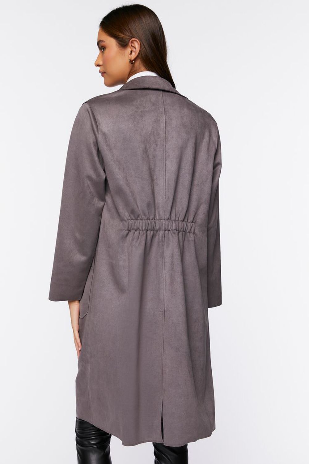 STEEPLE GREY Faux Suede Button-Front Duster Coat, image 3