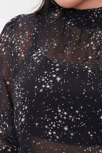 BLACK/CREAM Plus Size Twinkling Star Print Chiffon Top, image 5
