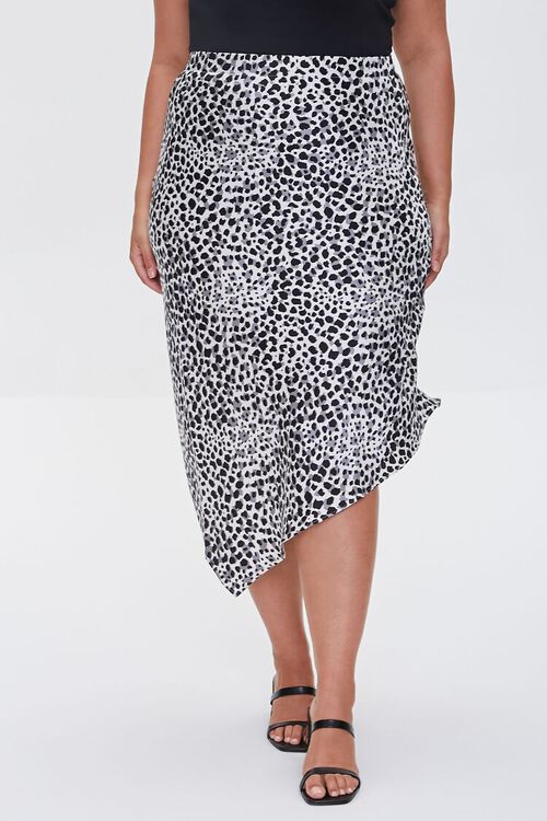 BLACK/MULTI Plus Size Leopard Print Slip Skirt, image 2