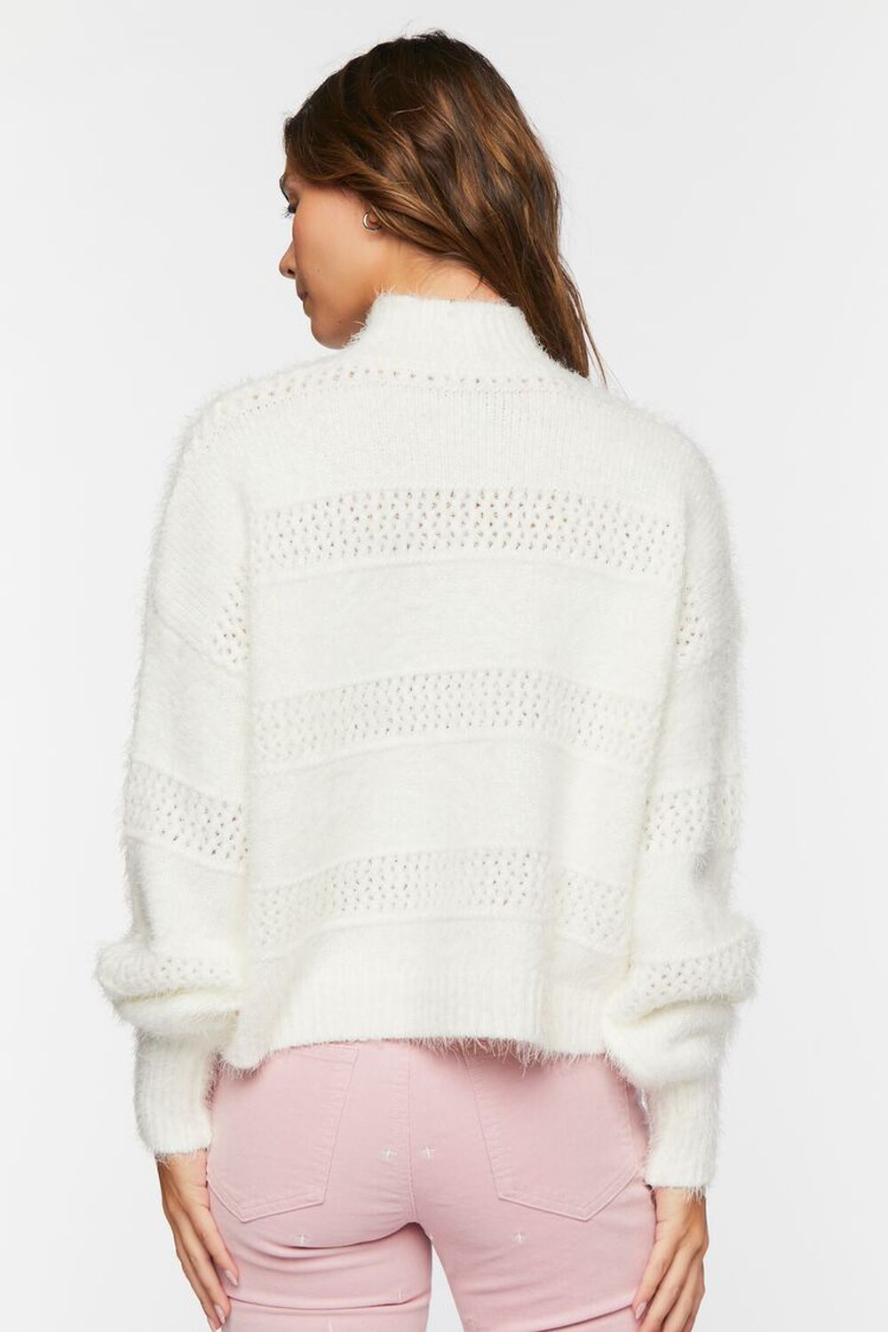 CREAM Fuzzy Contrast-Panel Mock Neck Sweater, image 3