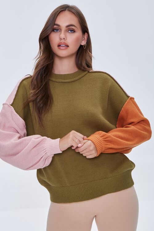 OLIVE/MULTI Colorblock Drop-Shoulder Sweater, image 1