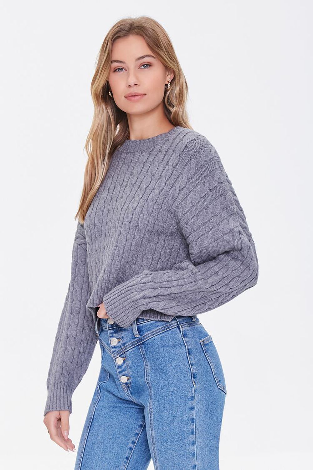Cable Knit Drop-Shoulder Sweater