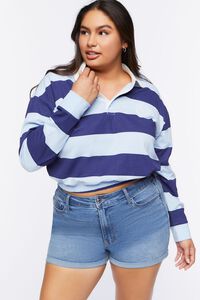 BLUE/MULTI Plus Size Striped Rugby Shirt, image 1