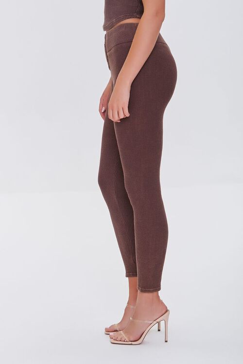 BROWN Ribbed Knit Button Leggings, image 3