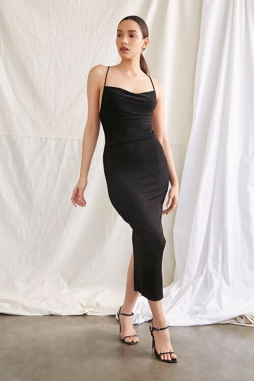 BLACK Cowl Neck Cami Midi Dress, image 1