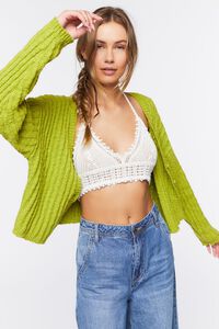 HERBAL GREEN Ribbed Knit Cardigan Sweater, image 1