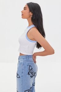 WHITE/BLUE Contrast-Trim Cropped Tank Top, image 2